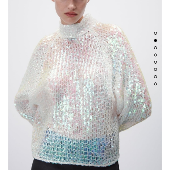 ZARA SEQUIN SWEATER High collar Bloggers favorite - Picture 9 of 16